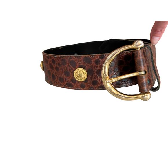 Jill Stuart Gold Medallion Studded Wide Statement Belt Brown - Picture 4 of 14